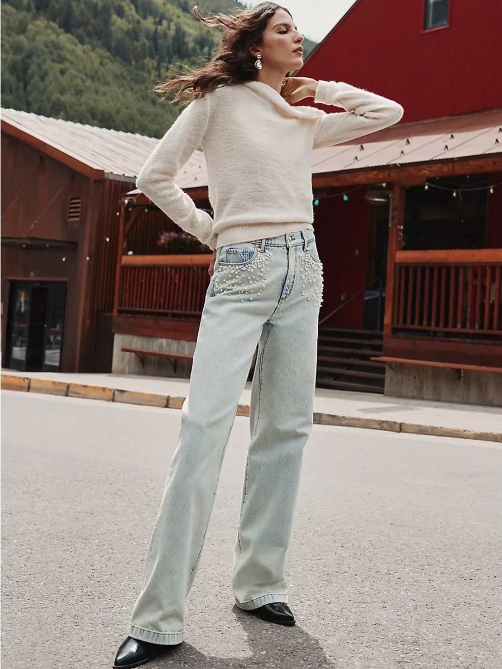 LOFT Pearlized High Rise Wide Leg Jeans in Light Vintage Indigo Wash